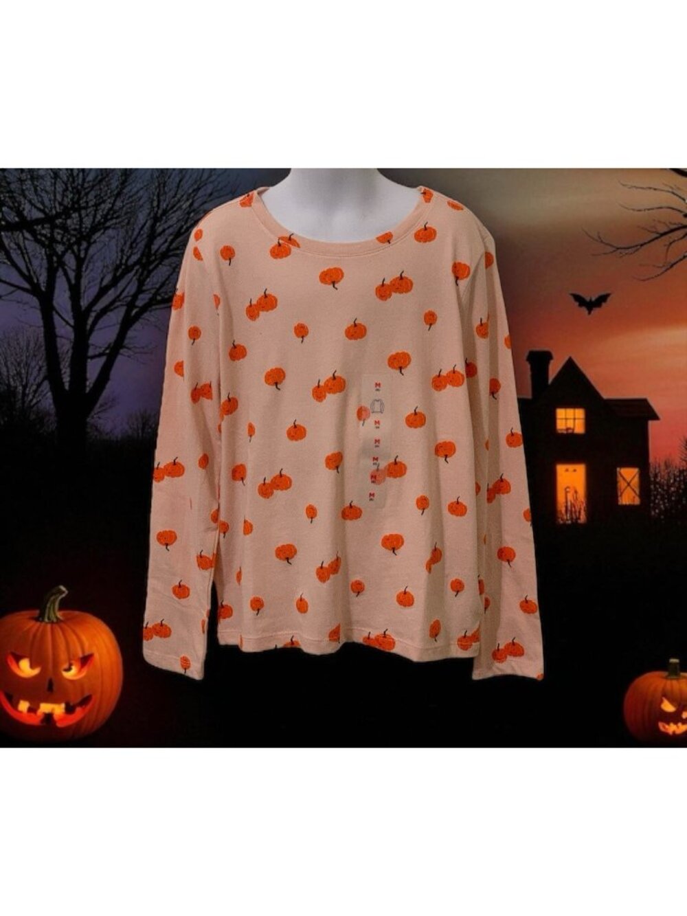Old Navy Girls Pumpkin Shirt Size M 8 Fall Halloween Long Sleeve